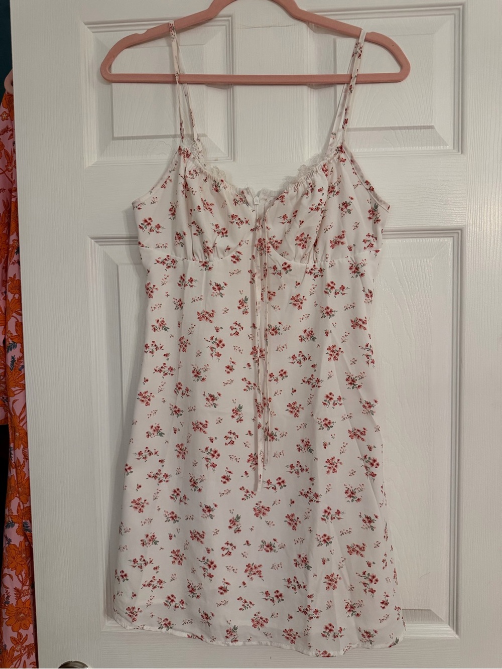 SHEIN White Slip Dress with Red Floral Print